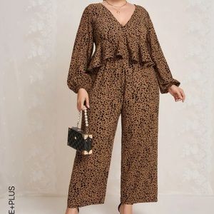 Lantern Sleeve Allover Print Top and Pants